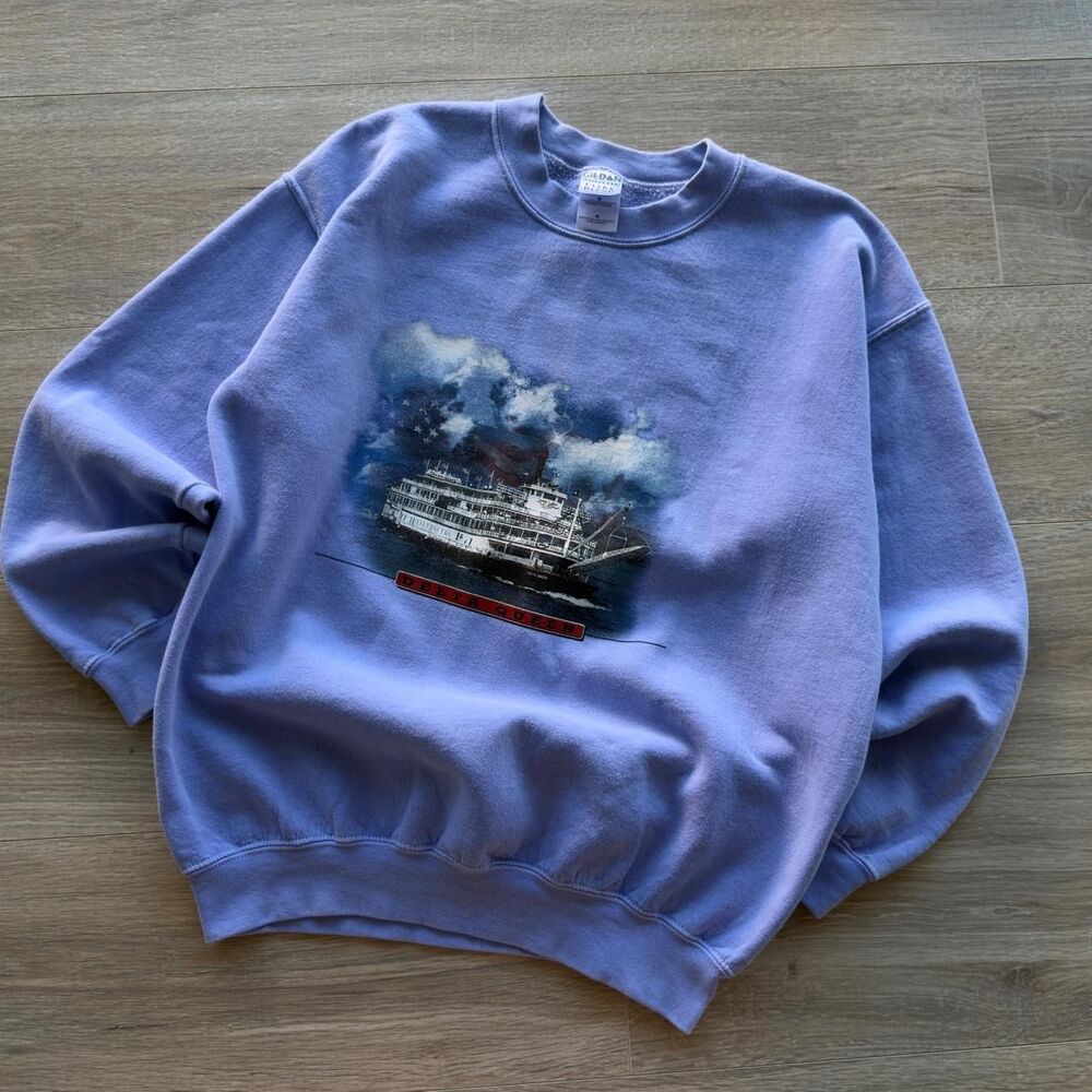Gildan Adult Medium VTG 90's Purple Delta Queen Sweatshirt Travel Riverboat Rush
